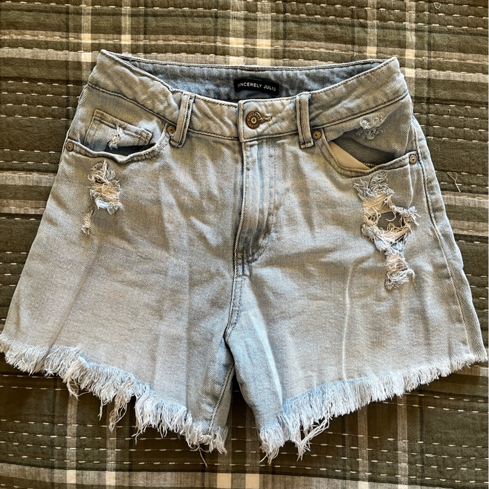 Sincerely Jules Distressed Light Blue Jean Shorts